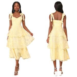 Lulus Glamorous Sweetie Yellow Burnout Tie-Strap Bustier Midi Dress size XL NWT